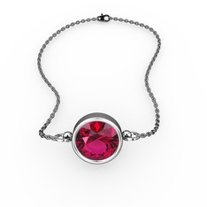 Tektaş Bilezik - Rodolit garnet 8 ayar beyaz altın bileklik (40 cm gümüş rolo zincir) #j20gbm