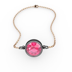 Tektaş Bilezik - Pembe kuvars 925 ayar siyah rodyum kaplama gümüş bileklik (40 cm rose altın rolo zincir) #ja8y2k