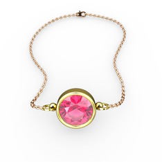 Tektaş Bilezik - Pembe kuvars 925 ayar altın kaplama gümüş bileklik (40 cm gümüş rolo zincir) #jmafwy