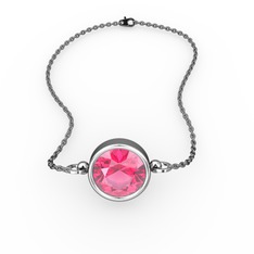 Tektaş Bilezik - Pembe kuvars 18 ayar beyaz altın bileklik (40 cm gümüş rolo zincir) #laomvw