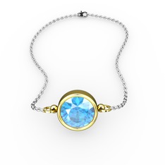 Akuamarin 8 ayar altın bileklik (40 cm beyaz altın rolo zincir)