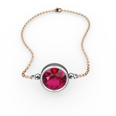 Rodolit garnet 18 ayar beyaz altın bileklik (40 cm rose altın rolo zincir)