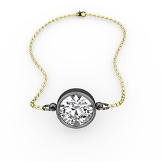 Tektaş Bilezik - Swarovski 925 ayar siyah rodyum kaplama gümüş bileklik (40 cm altın rolo zincir) #yhaj77