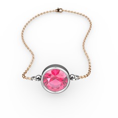 Tektaş Bilezik - Pembe kuvars 18 ayar beyaz altın bileklik (40 cm rose altın rolo zincir) #zcx36p