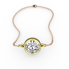 Beyaz zirkon 14 ayar altın bileklik (40 cm rose altın rolo zincir)