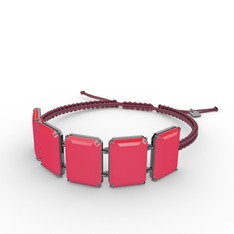 Akia Bileklik - Neon pembe akrilik 925 ayar siyah rodyum kaplama gümüş bileklik #120sera