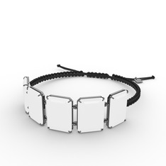 Akia Bileklik - Beyaz akrilik 925 ayar siyah rodyum kaplama gümüş bileklik #vp3hok