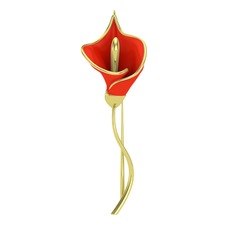 Kala Çiçeği Broş - 18 ayar altın broş (Kırmızı mineli) #i3g4du