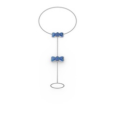 Kurdele Şahmeran Bilezik - Lab safir 14 ayar beyaz altın bilezik (40 cm gümüş rolo zincir) #150s1g1