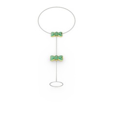 Kurdele Şahmeran Bilezik - Yeşil kuvars 8 ayar altın bilezik (40 cm beyaz altın rolo zincir) #15brbtw