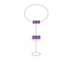 Kurdele Şahmeran Bilezik - Ametist 925 ayar siyah rodyum kaplama gümüş bilezik (40 cm rose altın rolo zincir) #179qnua