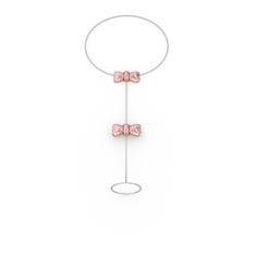 Kurdele Şahmeran Bilezik - Pembe kuvars 14 ayar rose altın bilezik (40 cm beyaz altın rolo zincir) #187ni19