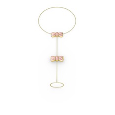 Kurdele Şahmeran Bilezik - Pembe kuvars 14 ayar altın bilezik (40 cm altın rolo zincir) #1b7x21t