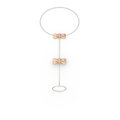 Kurdele Şahmeran Bilezik - Pembe kuvars 18 ayar altın bilezik (40 cm beyaz altın rolo zincir) #1dtx7m