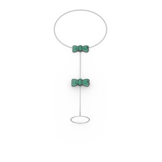 Kurdele Şahmeran Bilezik - Yeşil kuvars 925 ayar siyah rodyum kaplama gümüş bilezik (40 cm beyaz altın rolo zincir) #1quu3gm