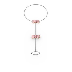 Pembe kuvars 18 ayar rose altın bilezik (40 cm gümüş rolo zincir)