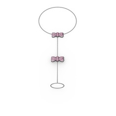 Kurdele Şahmeran Bilezik - Pembe kuvars 925 ayar siyah rodyum kaplama gümüş bilezik (40 cm gümüş rolo zincir) #1tlcqty
