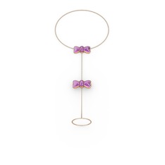 Kurdele Şahmeran Bilezik - Ametist 925 ayar rose altın kaplama gümüş bilezik (40 cm rose altın rolo zincir) #1tlmj0i
