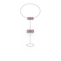 Kurdele Şahmeran Bilezik - Pembe kuvars 925 ayar siyah rodyum kaplama gümüş bilezik (40 cm gümüş rolo zincir) #1xtnpnp