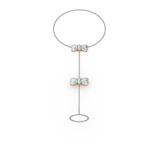 Kurdele Şahmeran Bilezik - Akuamarin 925 ayar rose altın kaplama gümüş bilezik (40 cm gümüş rolo zincir) #1yk1ewk