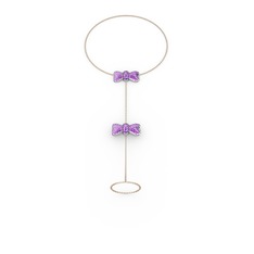 Ametist 18 ayar beyaz altın bilezik (40 cm rose altın rolo zincir)