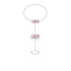 Pembe kuvars 8 ayar beyaz altın bilezik (40 cm gümüş rolo zincir)