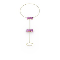 Ametist 14 ayar rose altın bilezik (40 cm gümüş rolo zincir)