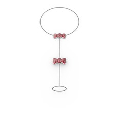 Kurdele Şahmeran Bilezik - Garnet 18 ayar beyaz altın bilezik (40 cm gümüş rolo zincir) #aw68tu