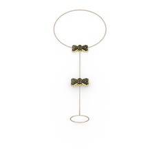 Kurdele Şahmeran Bilezik - Siyah zirkon 18 ayar altın bilezik (40 cm rose altın rolo zincir) #b2my5x