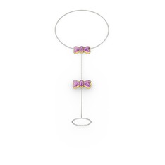 Kurdele Şahmeran Bilezik - Ametist 18 ayar altın bilezik (40 cm beyaz altın rolo zincir) #luu58p