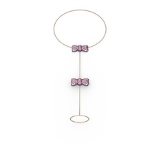 Kurdele Şahmeran Bilezik - Pembe kuvars 925 ayar siyah rodyum kaplama gümüş bilezik (40 cm rose altın rolo zincir) #n4fp9g