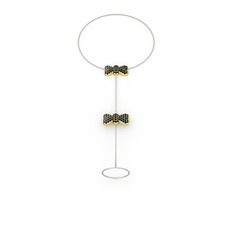 Kurdele Şahmeran Bilezik - Siyah zirkon 8 ayar altın bilezik (40 cm beyaz altın rolo zincir) #n8e5yv