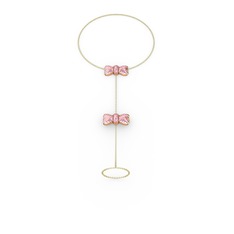Pembe kuvars 14 ayar rose altın bilezik (40 cm gümüş rolo zincir)