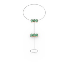 Kurdele Şahmeran Bilezik - Yeşil kuvars 8 ayar rose altın bilezik (40 cm beyaz altın rolo zincir) #u0t24y