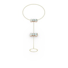 Kurdele Şahmeran Bilezik - Akuamarin 14 ayar rose altın bilezik (40 cm gümüş rolo zincir) #veklc