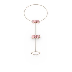 Kurdele Şahmeran Bilezik - Pembe kuvars 14 ayar rose altın bilezik (40 cm gümüş rolo zincir) #vg376p