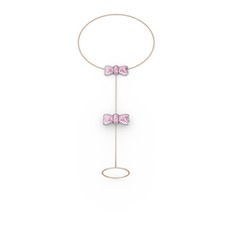 Pembe kuvars 14 ayar beyaz altın bilezik (40 cm rose altın rolo zincir)