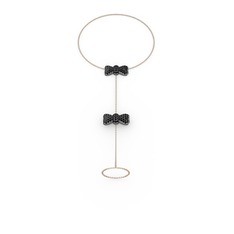 Kurdele Şahmeran Bilezik - Siyah zirkon 925 ayar siyah rodyum kaplama gümüş bilezik (40 cm rose altın rolo zincir) #xcgmk0