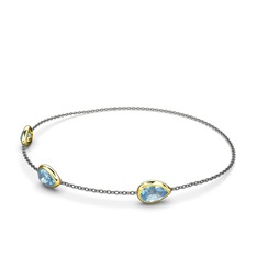 Akuamarin 14 ayar altın bilezik (17 cm gümüş rolo zincir)