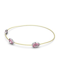 Su Damlası Bilezik - Pembe kuvars 8 ayar beyaz altın bilezik (17 cm altın rolo zincir) #17kr18k