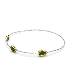 Su Damlası Bilezik - Peridot 14 ayar altın bilezik (17 cm gümüş rolo zincir) #17v234r