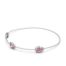 Pembe kuvars 14 ayar beyaz altın bilezik (17 cm beyaz altın rolo zincir)