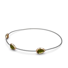 Peridot 14 ayar rose altın bilezik (17 cm gümüş rolo zincir)