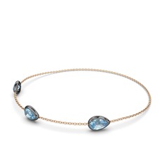 Su Damlası Bilezik - Akuamarin 925 ayar siyah rodyum kaplama gümüş bilezik (17 cm rose altın rolo zincir) #1brca4t