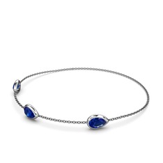 Lab safir 8 ayar beyaz altın bilezik (17 cm gümüş rolo zincir)
