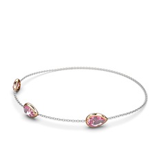 Su Damlası Bilezik - Pembe kuvars 14 ayar rose altın bilezik (17 cm beyaz altın rolo zincir) #1e47dh4