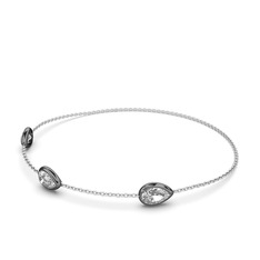 Su Damlası Bilezik - Swarovski 925 ayar siyah rodyum kaplama gümüş bilezik (17 cm beyaz altın rolo zincir) #1fasxmr