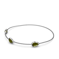 Peridot 14 ayar beyaz altın bilezik (17 cm gümüş rolo zincir)