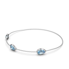 Su Damlası Bilezik - Akuamarin 925 ayar gümüş bilezik (17 cm beyaz altın rolo zincir) #1gwcoz8
