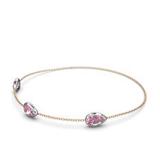 Su Damlası Bilezik - Pembe kuvars 925 ayar gümüş bilezik (17 cm rose altın rolo zincir) #1jrusn4